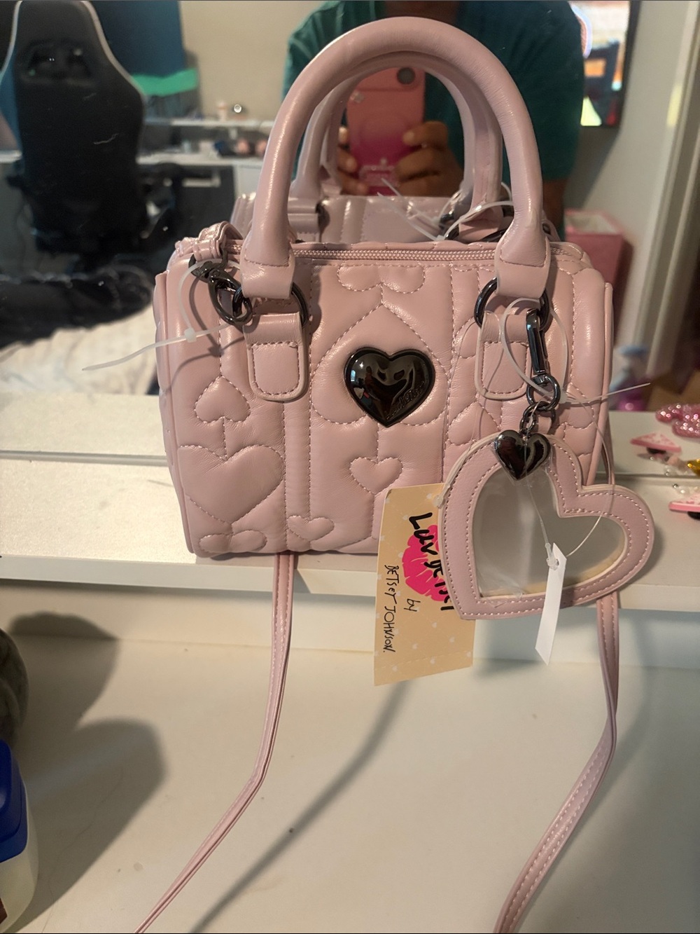 Betsey Johnson Blush Pink Quilted Heart Mini Satchel - Picture 2 of 3